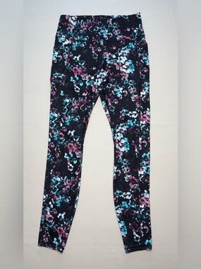 Avia Black Floral Active Leggings with Pink & Teal Accents